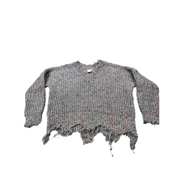 Main Strip Womens Small V-Neck Croptop Knit Sweater Factory Distressed Grunge - Picture 1 of 9